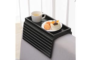 GEHE Natural Bamboo Sofa Arm Tray, Sofa Tray Table for Couch, Sofa Armrest Tray Table Anti-Slip Sofa Table, Couch Cup Holder for Snacks,Phone,Control,Cups, Flexible and Foldable，Black
