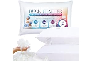 Sunshine Comforts Duck Feather & Down Pillows (2 Pack) –1200GSM Luxury Bed Pillows for Sleeping, Soft for All Sleep Positions – Breathable, Washable & Hypoallergenic UK Standard Size (50X75cm)