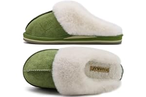 KuaiLu Womens Fluff Plush Slippers Ladies Cosy Memory Foam Warm Winter Mule Slippers Slip on Comfy Arch Support House Shoes with Non-Slip Indoor Outdoor Hard Sole