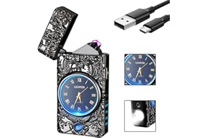 SKRFIRE Dragon Lighter, Plasma Lighter, Electric Arc Lighter, Windproof Lighter,Metal Lighter Luminous Real Watch dial LED Lighting (Black