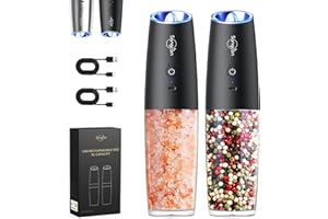 SANGCON-EP Sangcon Set Macina Sale e Pepe Elettrico con Sensore di Gravità e Interruttore, Capacità 9Oz Aggiornata, Mulini per Spezie Ricaricabili USB, Funzionamento con una Sola Mano, Regolabile(Nero)