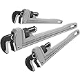 DURATECH 3-Piece Heavy Duty Aluminum Straight Pipe Wrench Set, 10", 14", 18", Adjustable Plumbing Wrench Set, Drop Forged, Exceed GGG standard
