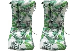 BRAVO HOME Coussin de Chaise avec Dossier 45x45 cm, Coussin d'assise, Coussin de Chaise à Dossier Bas, Coussin Chaise Jardin pour Chaise, Fauteuil ou transat de Jardin, terrasse ou Balcon (Feuille, 2)