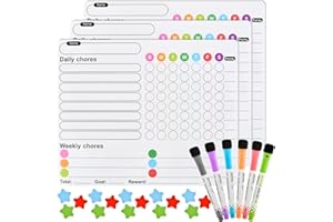 CENBEN 3PCS Magnetic Chores Chart for K ids with 6PCS Fine Tip Markers, Reusable Magnetic Reward Chart Chores Board for Family, Magnetic Dry Erase Daily Weekly Whiteboard Planner for Fridge at Home