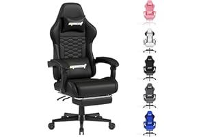 Opiesit Gaming Chair with Footrest,Ergonomic Gaming Chairs for Adults,Adjustable Height,Computer Game Chair with Headrest and Lumbar Support,Backrest Adjustable Swivel Gamer Chairs,Black