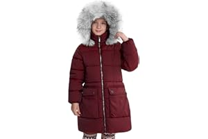 maoo garden Abrigo de Invierno Acolchado para Niñas Parka de Nieve de Plumón de Imitación de Peso Pesado Chaqueta Resistente al Agua de Piel Borrosa