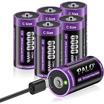 2x USB-C Aufladbare C-Batterien – 6000 MWh, 1,5V, Mit Ladekabel, 1500+ Ladezyklen
