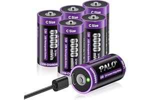 Mspalocell Baterie litowe USB-C C 6000 mWh LR14 Bateria 1,5 V Szybkie ładowanie Baterii typu C Bateria z kablem ładującym, niskie samorozładowanie, ze lampką ładowania, ponad 1500 cykli, 6 baterii