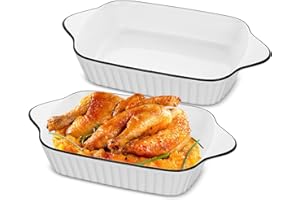 Hioph Lasagna Baking Dish, Set of 2 Ceramic Baking Dishes, Heat-Resistant Handles, Rectangular Wide Baking Dish, Oven Safe