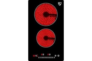 K&H Domino Glaskeramikkochfeld VC-3002 [2 ZONEN] - Herdplatte 2 Kochfelder Doppelt - Kochfeld 2 Platten Autark - Doppelkochplatte Einbaufähig & Freistehend - 30CM 3000 Watt - 9 Leistungsstufen