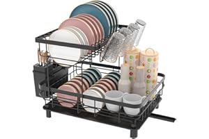 E-MANIS Égouttoirs à Vaisselle,Égouttoir Vaisselle avec Plaque de Drainage,Égouttoir Vaisselle sur evier,Égoutoire Vaisselle Cuisine (Noir)