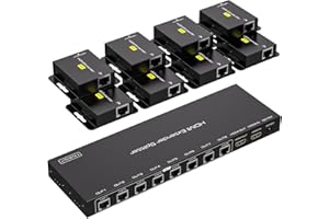 VPFET 8 Porte HDMI Extender Splitter 1 in 8 Out over Cat6 7 Ethernet Fino a 50m 165ft con 1 uscita HDMI Loop Supporto 1080P60Hz Gestione EDID e POC Solo collegato a TX