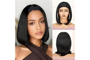 BECUS Bandeau 10 Pouces Noir Lisse - Demi-Tête pour Femmes Noires, Droite pour Usage Quotidien et Fêtes