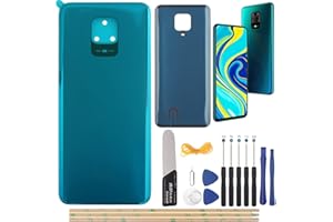 YHX-OU 6.67'' Bleu Cache Batterie pour Xiaomi Redmi Note 9S Redmi Note 9 Pro Vitre arrière, Coque arrière de Batterie Remplacement pour Redmi Note 9S Redmi Note 9 Pro + Outil d'installation