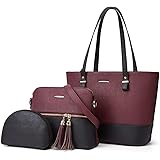 YeumouG Borsa Donna Set Tracolla Spalla Borse a Mano Grande Progettista Medio Grande 3pcs (Nero/Viola)
