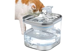 Spofan Cat Water Fountain Battery Operated, 2L Ultra Quiet Pet Drinking Fountain with Senor, Wireless Pump, 5000mAh Battery, Separate Base, Stainless Steel Tray, 3 Filters, BPA-Free for Cats, Dogs