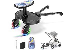 BugyKido Passeggino con ruote a LED, pedana per passeggino, per bambini da 2 a 6 anni (25 kg), compatibile con il 99% di tutti i passeggini