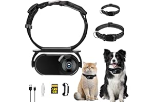 TwoWin Cat Camera Collar, Upgrade 360° Rotating 1080P HD Wireless Dog Collar Camera with 128GB SD Card, Cat Collar Camera for Pet Supplies, Video Records Camera for Cats Dogs Gift - Black