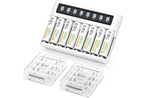 EBL Cargador de batería de LCD 8 Ranuras con batería AA Recargable Ni-MH 2800mAh 8pcs