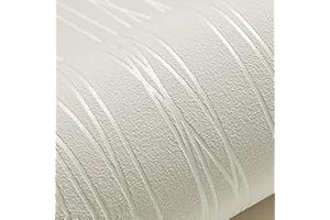Trafagala 53 * 950cm White Modern Minimalist Non-Woven 3D Wallpaper Roll Glitter Metallic Stripe Textured Flocking Striped Wallcoverings for Bedroom Living Room TV Backdrop Hallway Hall