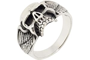 Treasure Bay Anillo de plata de ley 925 pulida con calavera de motociclista