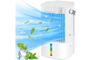 BEEWIN Portable Air Cooler - Portable Air Conditioner Mini Personal AC,Quiet Mini Mobile Cooling Fan with Handle,2/4H Timer 3 Speeds,Desk Air Cooler with 7 Color for Home Office Car Work Outdoor (White)