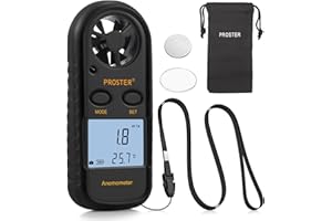 Proster Anemometer - Handheld Anemometer 3 in 1 Digital Wind Speed Meter with Backlight LCD Wind Gauge Wind Air Flow Velocity Measurement for RC Drones Windsurfing Kite Flying Sailing Surfing