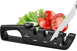 KLGFI MesserschäRfer, 4-in-1 Messerschleifer mit 6 WinkelfüHrung und ScherenschäRfer, Manuelle MesserschäRfer Profi, Keramikstein, Wolframcarbid, Diamant, Schwarz