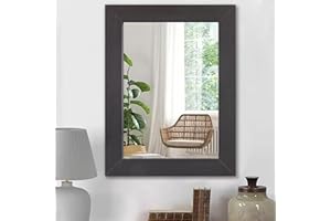 HLFMVWE Wandspiegel Schwarzes Rechteck Rustikales Holz Gerahmt Spiegel Dekorative Vintage Hängenden Bauernhof Spiegel für Wohnzimmer Bad Schlafzimmer Entree Wide Trim Small 40 x 30 cm