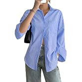 Zurity Shirt for Women | Casual Button Down Long Sleeve Blouse | Oversized Striped Loose Fit Cotton Top with Pocket | Trendy 