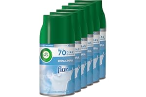 Air Wick Freshmatic - Recambios de ambientador spray automático, Esencia para casa con aroma a Flor Ropa Limpia, Azul, 250 ml (Paquete de 6)