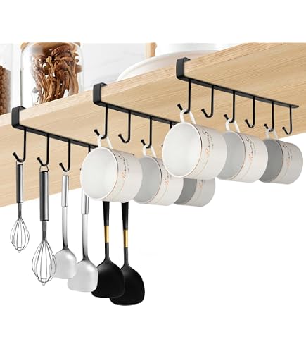 Lot De 12 Crochets Métalliques UFURMATE Pour Rangement Sous Armoire - Noir - Porte-gobelets Et Ustensiles