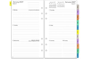 YHH 2027 dagbok påfyllning personlig storlek 6 hål, vecko- och månadsplaneringsinlägg (jan-dec), vecka på 2 sidor med flikar, lösenord, anteckningar och kontakt, kompatibel med Filofax personlig