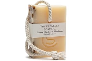 THE CLOVELLY SOAP CO. Clovelly Soap Co Natural Handmade Soap on a rope Bar (Lavender Patchouli & Frankincense, 100g) For all skin types.