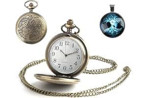 TIANXUAN Pocket Watch for Doctor Who for Men with Bronze Case Vintage Quartz Full Hunter White Dial and Chain Retro for Dr Who Necklace Pendant for Mens Boys with One 30cm Chain and One 50cm Necklace Chain