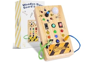 LOYZICO Zajęty Zarząd Zabawka Montessori 1 2 3 4 Lata, Zajęcia Drewniane Dziecka Z 8 Przełącznikami 15 Światła Led, Zabawki Nauka Umiejętności Silnika, Prezent Chłopiec Dziewczyna 12 18 Miesięcy