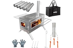 UNHO Stufa a Legna per Tenda da Campeggio: Fornello da campeggio in Acciaio Inox, Stufa Riscaldamento per Tenda da campeggio Portatile da Esterno, Con Finestra di osservazione del Fuoco