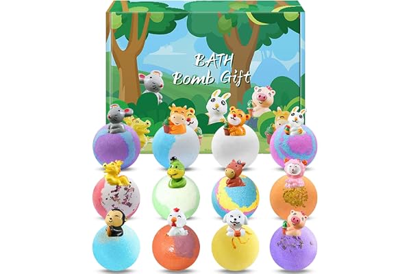 12x60g Boules de Bain Enfant avec Surprise, Coffret Cadeau Bombes de Bain Moussant aux Huiles Essentielles Naturels Spa Boules Effervescentes Bath Bomb Noël Anniversaire Cadeau pour Garçon Fille