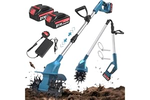 papasbox Cordless 21v Electric Tiller, Cordless Garden Rotavator With two batteries, 4 sets of durable steel cutlery, Brushless Garden Cultivator with 17cm Tilling Depth, 25cm Width for Garden, Yard