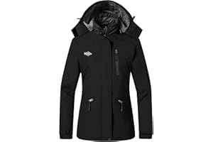 Wantdo Femme Veste de Ski Montagne Outdoor Veste Imperméable Coupe-Vent Manteau d'hiver Chaud avec Capuche Veste Randonnée Voyage Snowboard