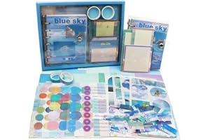 Irayin Vintage Scrapbook Zubehör Set, 154 Stück Bullet Journal Zubehör Set mit A6 Raster Notizbuch, Scrapbook Stickers, Reisebuch Geschenkset, DIY Geschenk für Mädchen Damen (Blauer Himmel)