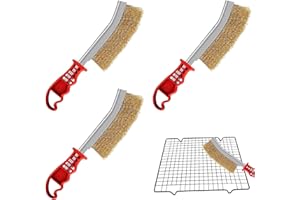 ZFRITP 3 unidades de cepillo de latón para barbacoa, cepillo de latón, cepillo de alambre de mano, cepillo de alambre de mano, con mango de plástico curvado para la limpieza de escorias de sudor y residuos