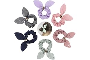 BOOGIFT Scrunchies for Girls 6 Pack Large Hair Bow Chiffon Scrunchie Ponytail Holder Elastic Bands Hair Ties Ropes Stripe Hairband Accessories for Women Kids Teenager