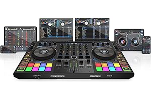 Reloop Mixon 8 Pro | 4-Kanal -Multi-Platform-Performance-Controller für Serato & djay, Jogwheel -Displays & 4 Instant-FX-Kippschalter, Dual-Audio-Interface mit USB-C & Stand-Alone-Mixing