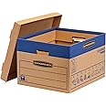 10 BANKERS BOX Large Strong Moving Boxes, 47L FastFold Moving Boxes, SmoothMove Cardboard Boxes, Heavy Duty Double Wall Boxes for Moving House with Handles, 43cm x 38cm x 29cm (Pack of 10), Brown