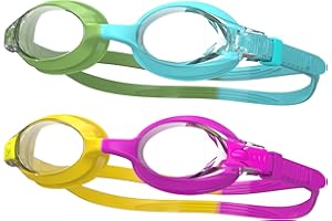 Findway Gafas de Natación Niños, 2 Piezas Gafas para Nadar Adecuado a Los 3, 4, 5, 6, 7, 8, 9, 10, 11, 12 Años Infantil, Gafas de Correa de Silicona con Lente Antivaho para Proteger el UV