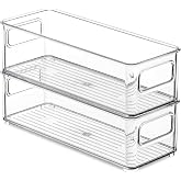 Fridge Organizer, Set of 2, Pantry Container with Handle, Stackable, Fridge Organization System, 25 x 9.5 x 7.5 cm