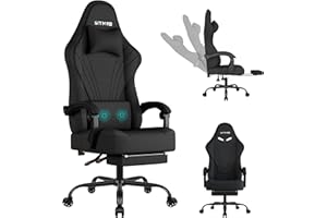 SITMOD Gaming Chair, Fabric Gaming Chairs for Adults with Footrest and Lumbar Support, Ergonomic High Back PC Computer Chair Adjustable Headrest & 360° Swivel 150kg for Gamers Home Office, Black