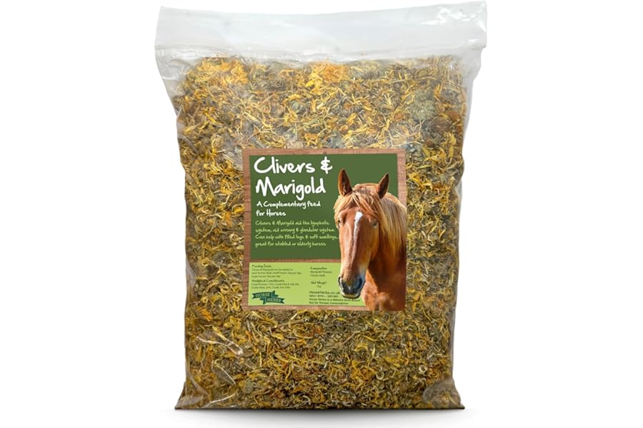 Horse Herbs Cleavers & Marigold 1kg Bag | 100% Natural Feed Supplement for Horses & Ponies, Equine Clivers