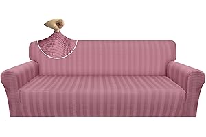 Granbest Oversized Velvet Plush Sofa Cover 4 Seater Super Stretch Couch Cover Extra Large Ski-friendly Furniture Protector for Pets and Kids (4 Seater, Pink)